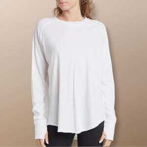 NWOT Z by Zella White Mineral Wash Cotton Relaxed Fit Long Sleeve Jersey Top